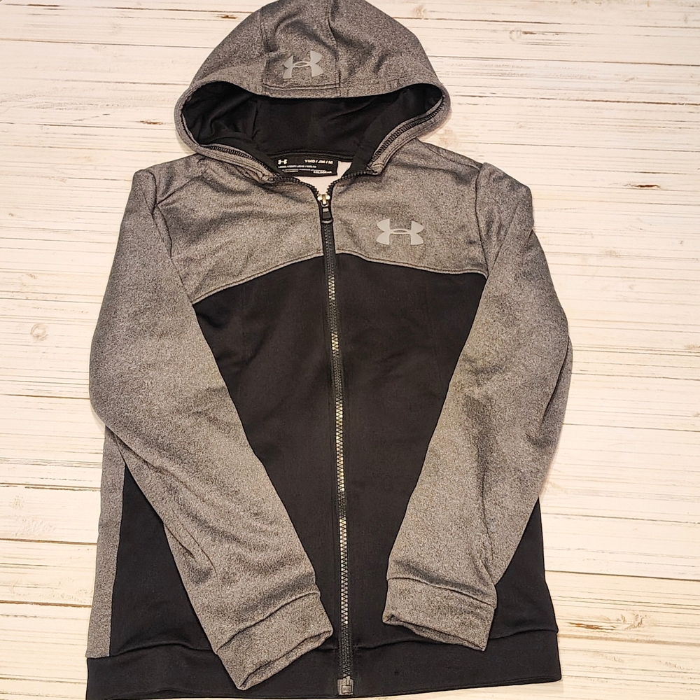 Under Armour Dark Grey And Black Zip-Up Jacket. Cold Gear. Youth Medium 10/12.